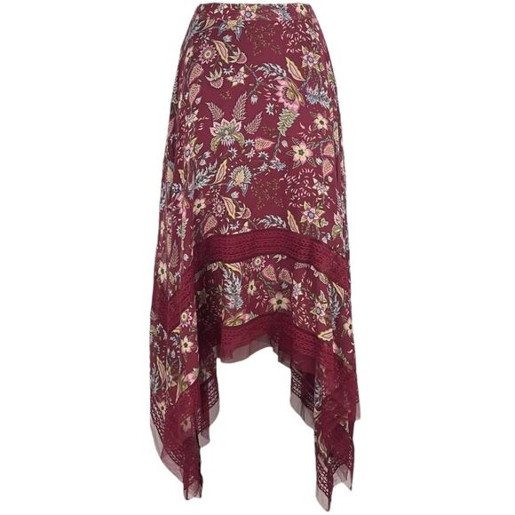 BCBGMaxAzria Floral Print Toile Handkerchief Midi Skirt Red Size XS - Picture 8 of 11